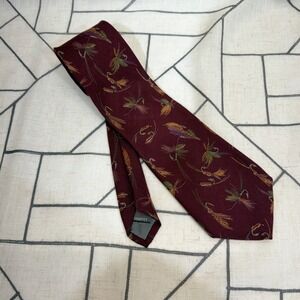 Robert Talbott Necktie 3.5" Burgundy Fly Fishing Lure Silk Wool Blend Italy